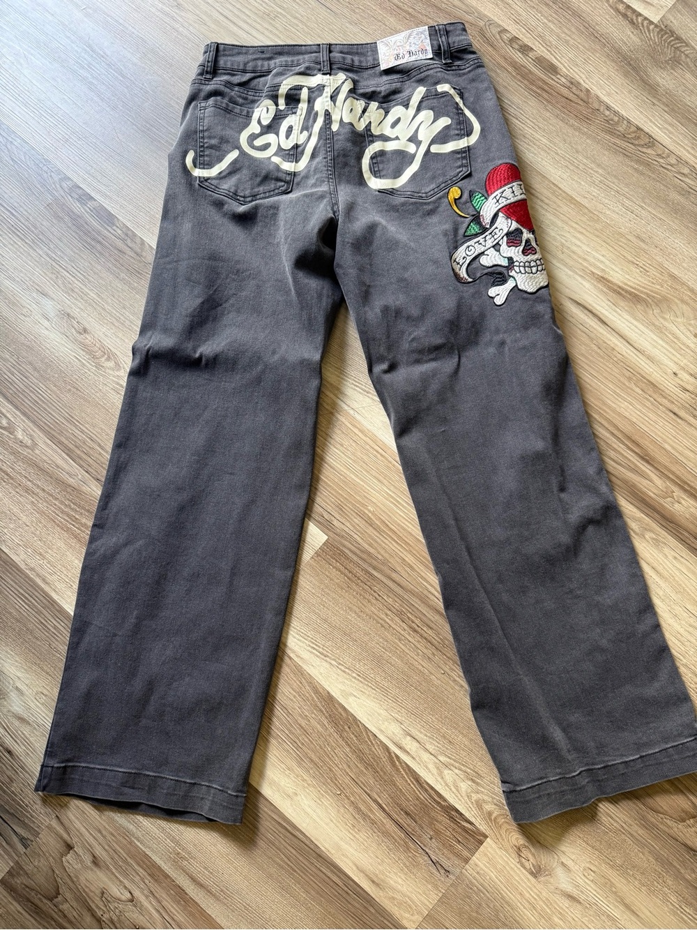 Ed Hardy Black Jeans with Colorful Skull Patch